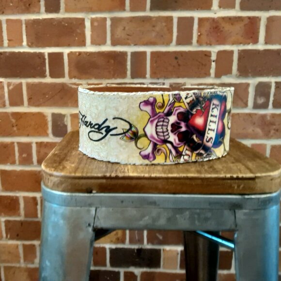 Ed Hardy ❤ Rare Genuine Leather "Love Kills Slowly" High Waisted Ruffled Belt 💙 - Picture 1 of 10